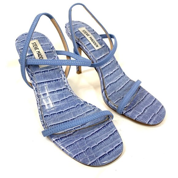 Steve Madden Stiletto Sandals Croc Embossed Vegan Leather Blue Sling Back Size 7 - Picture 2 of 7